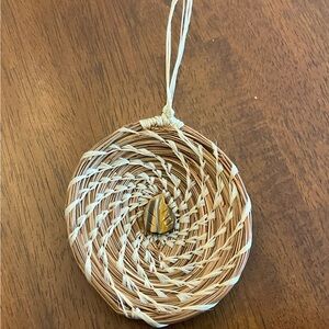 Handcrafted Pine Needle Ornament with  Tiger’s Eye Accent